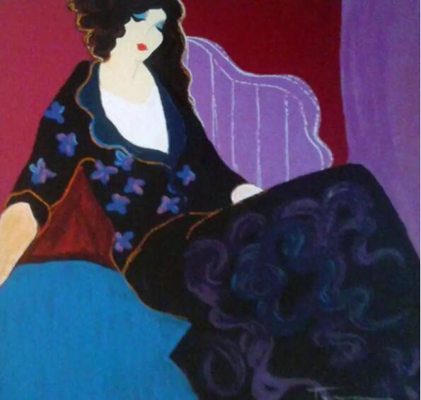 Itzchak Tarkay Painting Chambre Violett 1980 Embellished IT336